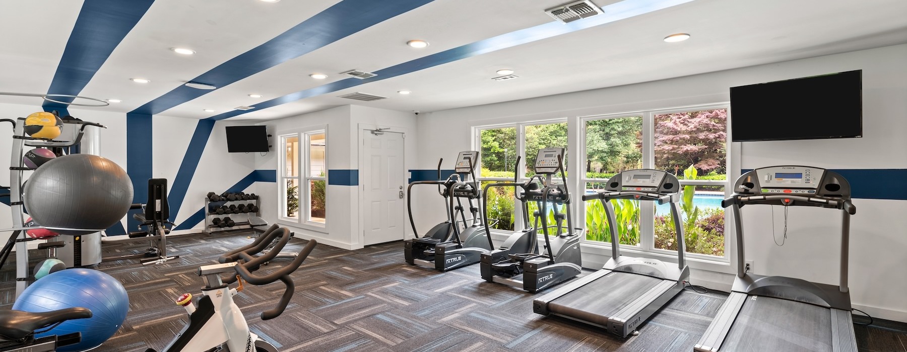 a gym with exercise equipment